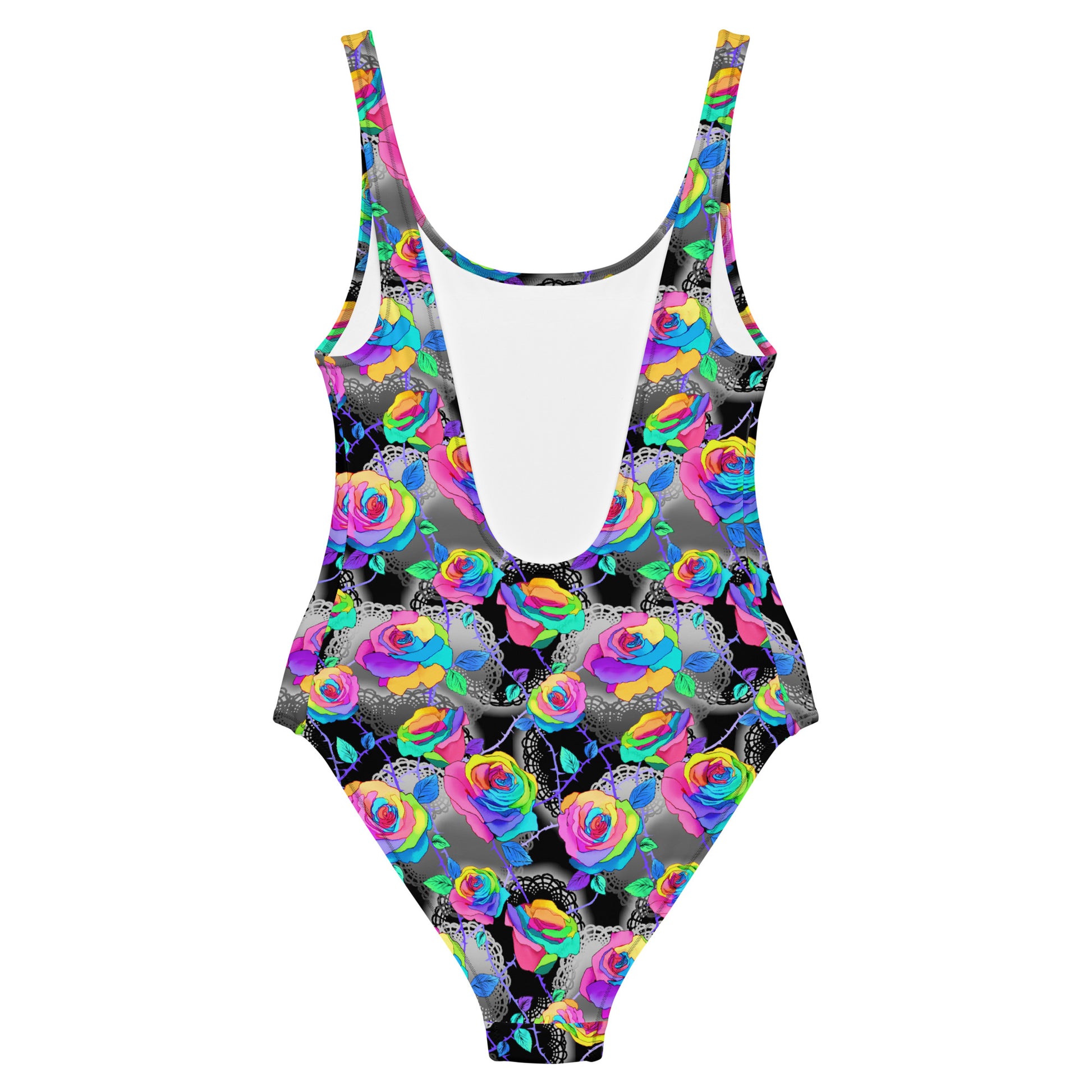 Colorful Enchanted Rose One-Piece Swimsuit featuring a flattering design, perfect for beach and pool days.