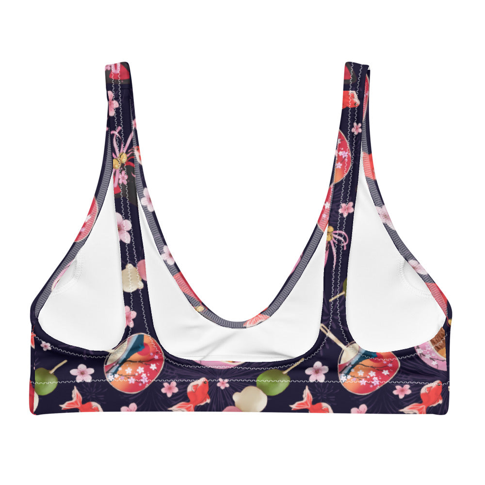Matsuri Padded Bikini Top features playful goldfish and floral patterns, perfect for summer fun and comfort.