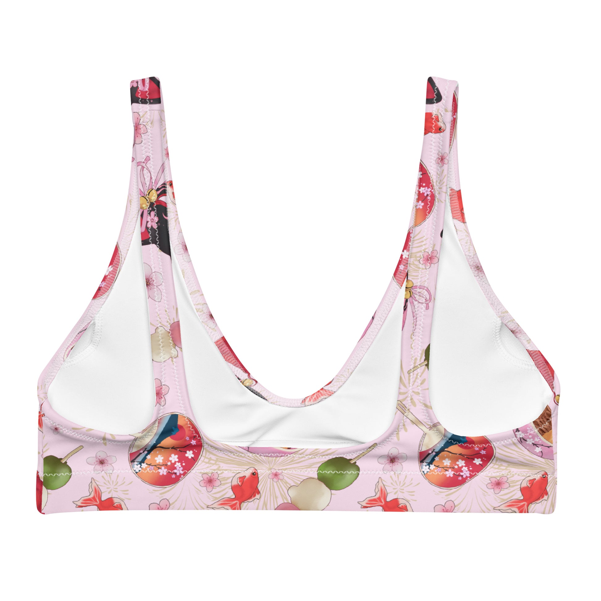 Stylish Matsuri Padded Bikini Top featuring a cute goldfish and floral design, perfect for spring and summer fun.