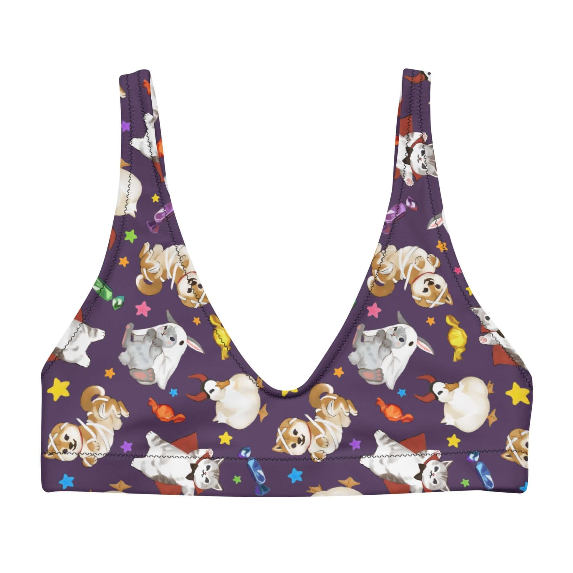 Trick or Treaters Padded Bikini Top features a fun pet print, perfect for mixing and matching at the beach or pool.