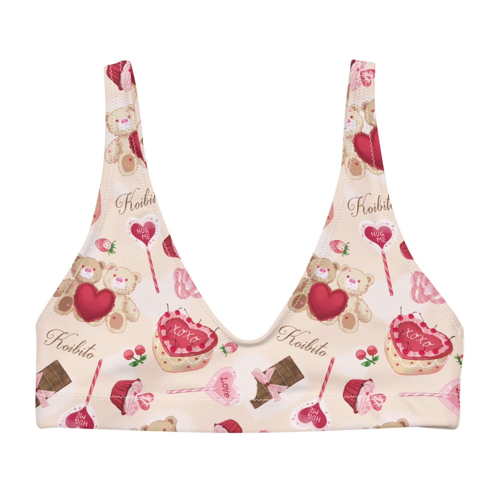 Sugar Sweetheart Padded Bikini Top features a fun design, perfect for mixing and matching at the beach or pool.