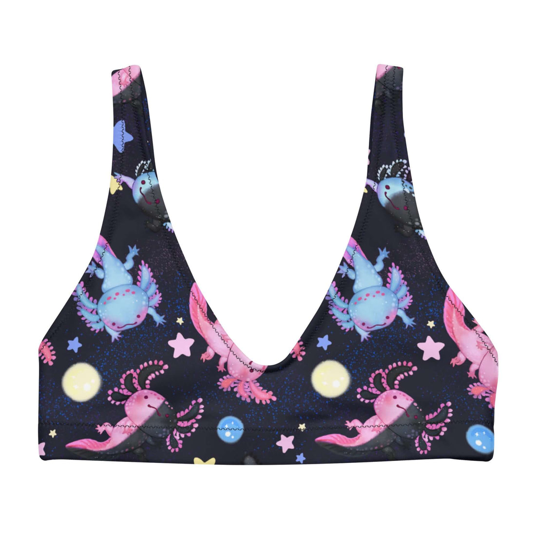 Bright and fun Axolotl Padded Bikini Top, perfect for summer days by the pool. Enjoy comfort and style!