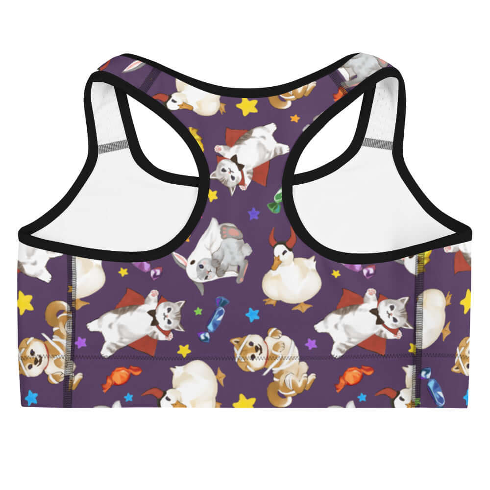 Festive Trick or Treaters Sports bra from Koibito, perfect for spooky workouts with moisture-wicking comfort.