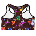 Stylish and functional, the Monster Party Sports bra features playful ghoulish cocktails for a fun workout vibe.