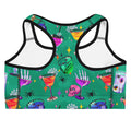 Stylish Monster Party Sports bra featuring colorful cocktail designs, perfect for workouts and spooky flair.