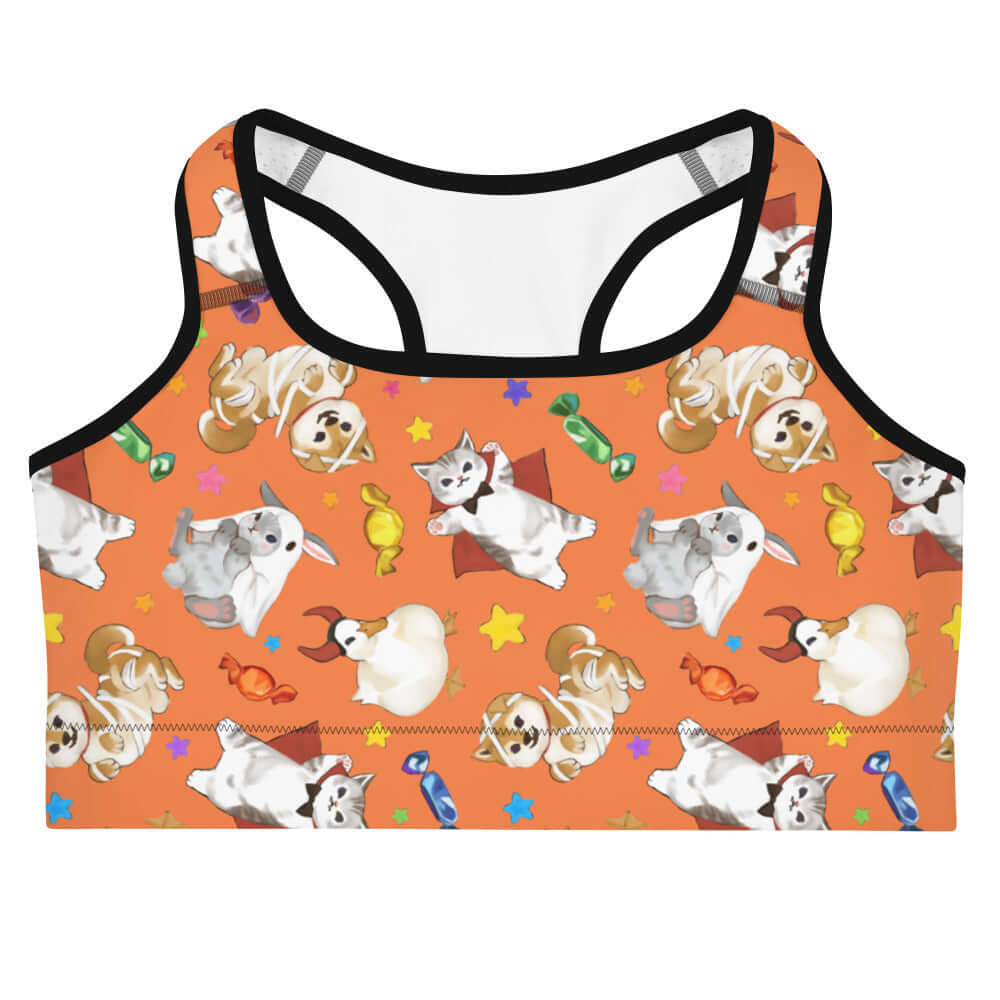 Festive and spooky, the Trick or Treaters Sports bra from Koibito is perfect for lively workouts and gym sessions.