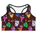 Monster Party Sports bra with vibrant ghoulish cocktail design, perfect for workouts while showcasing your spooky style.