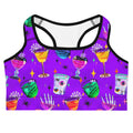 Get ready for Halloween workouts in the Monster Party Sports bra, featuring fun, spooky cocktail designs!