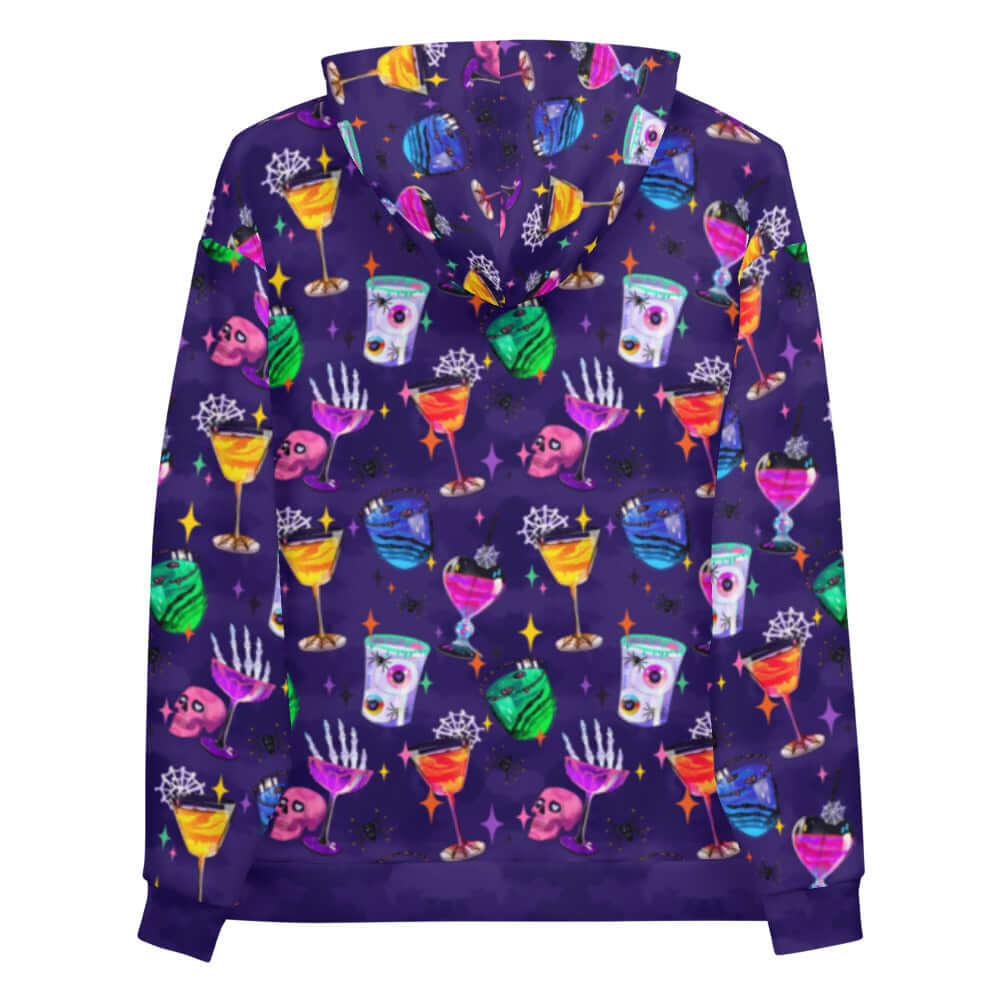 Vibrant Monster Party Hoodie featuring a fun design of ghosts and drinks, perfect for a spooky chic look.