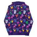 Vibrant Monster Party Hoodie featuring colorful drinks and skulls, perfect for a fun, cozy outing.
