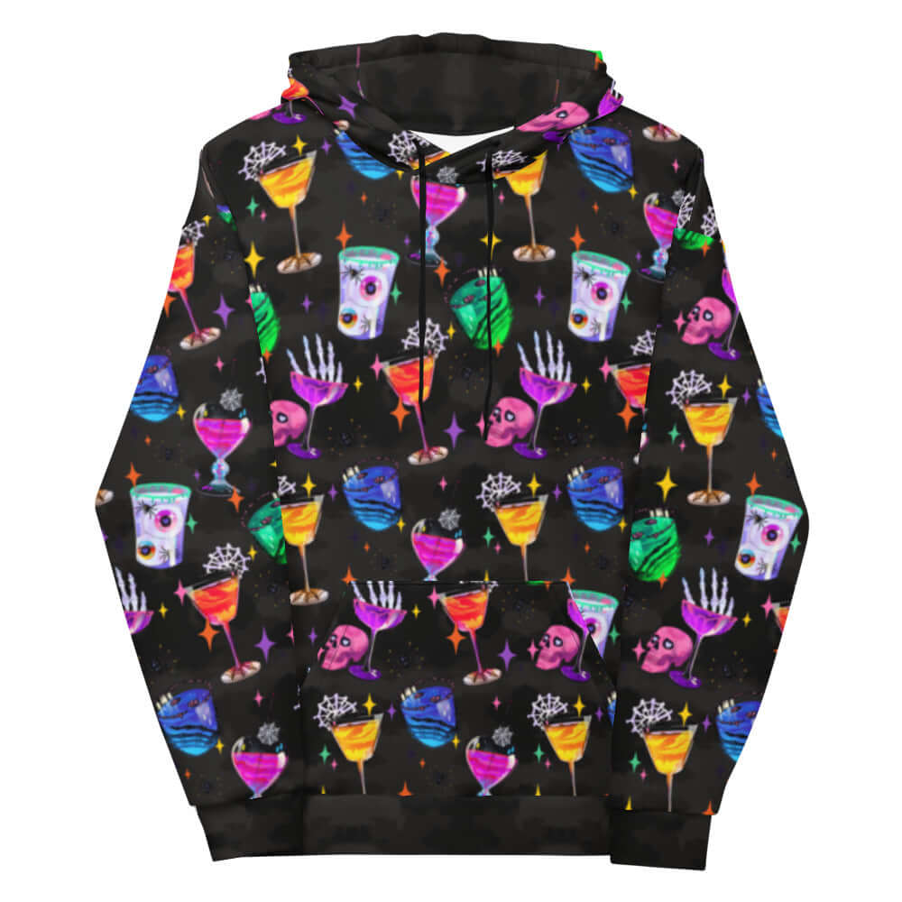 Vibrant Monster Party Hoodie featuring a fun, creepy-cute print, perfect for cozying up in style.