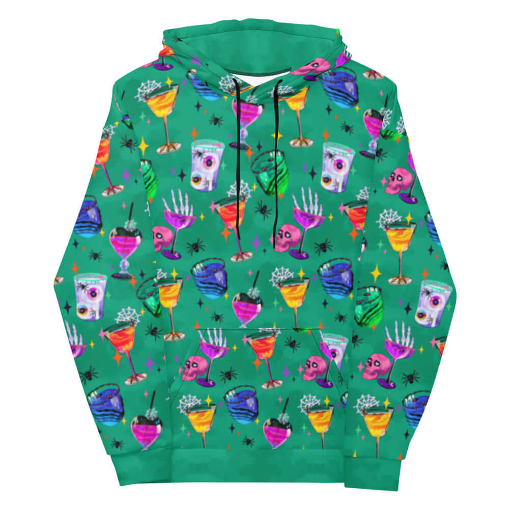 Vibrant Monster Party Hoodie featuring a playful print, perfect for a cozy, creepy-cute outfit this season.