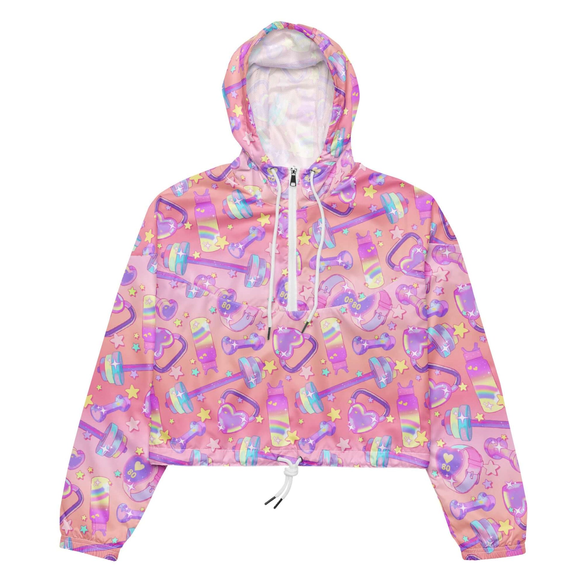 Lightweight and waterproof, the Glitter Gains cropped windbreaker features fun designs and adjustable drawcords for adventures.