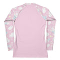 Stylish Snow Bunny Rash Guard features a cute pink design, perfect for sun protection during active sports.