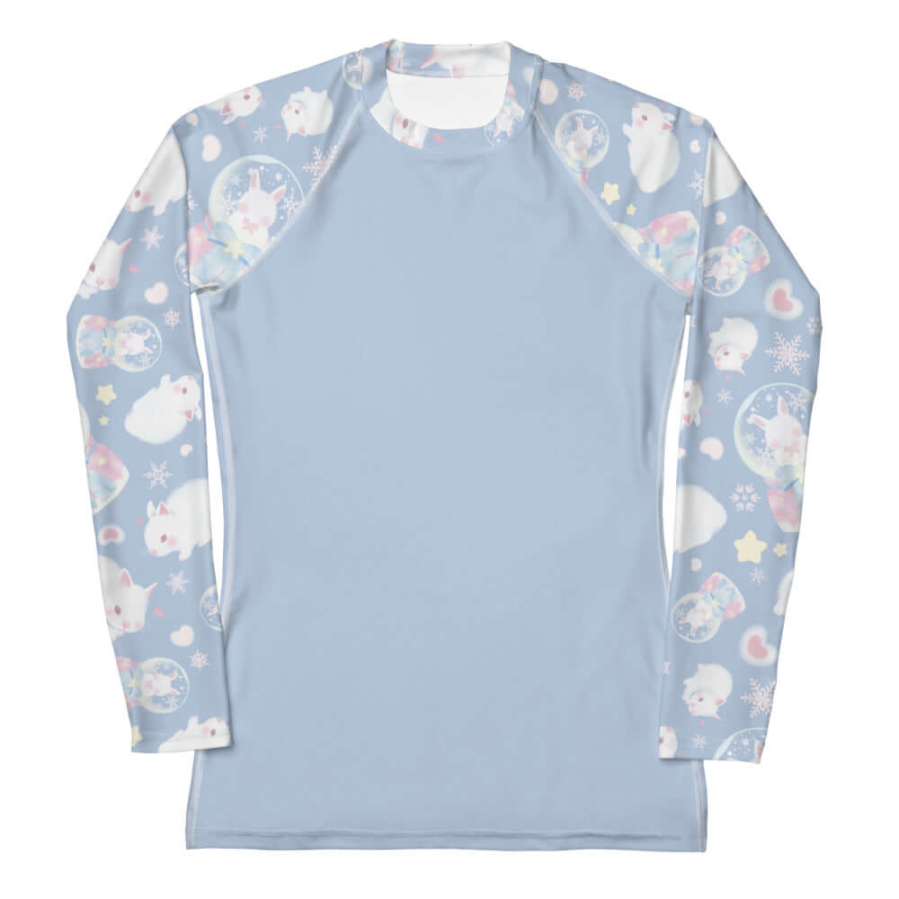 Snow Bunny Rash Guard features a playful design, perfect for active days in the sun and water sports.