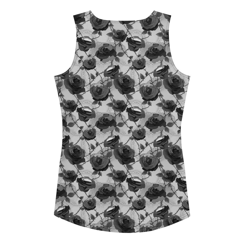Chic and versatile Enchanted Rose Tank Top, perfect for workouts or nights out, featuring a stylish floral design.