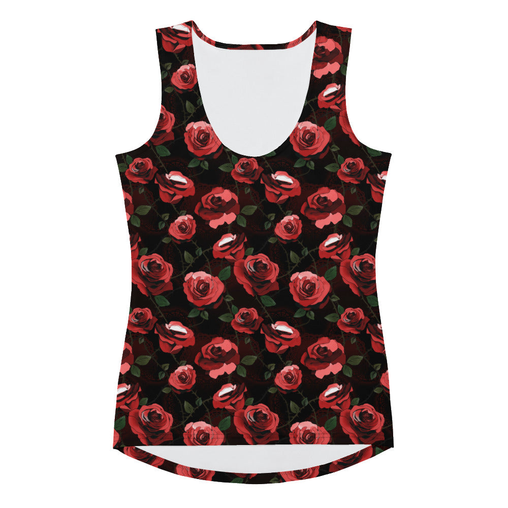 Stylish Enchanted Rose Tank Top with vibrant floral design, perfect for workouts or nights out. Versatile and chic!