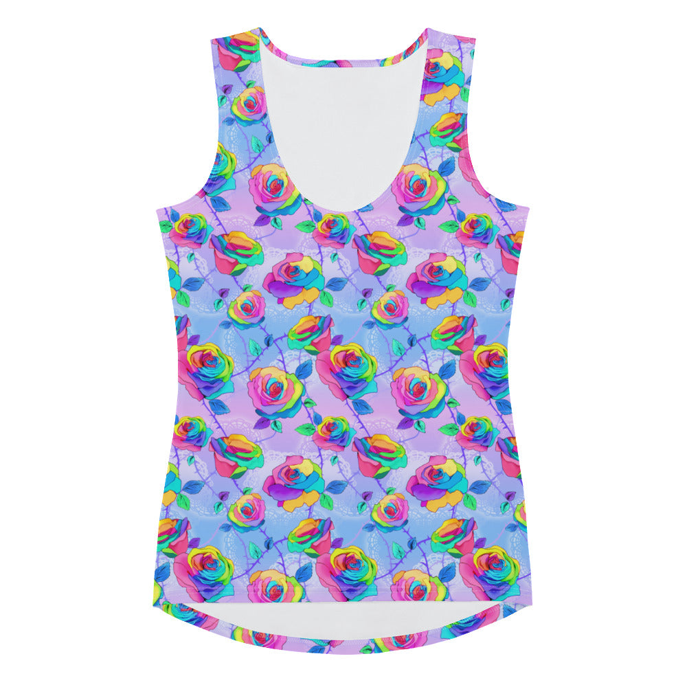 Chic and versatile, the Enchanted Rose Tank Top is perfect for workouts or nights out, ensuring comfort and style.