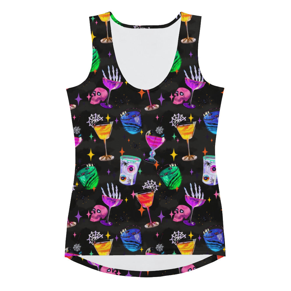 Colorful Monster Party Tank Top featuring fun, spooky designs; perfect for casual wear and showcasing your style!
