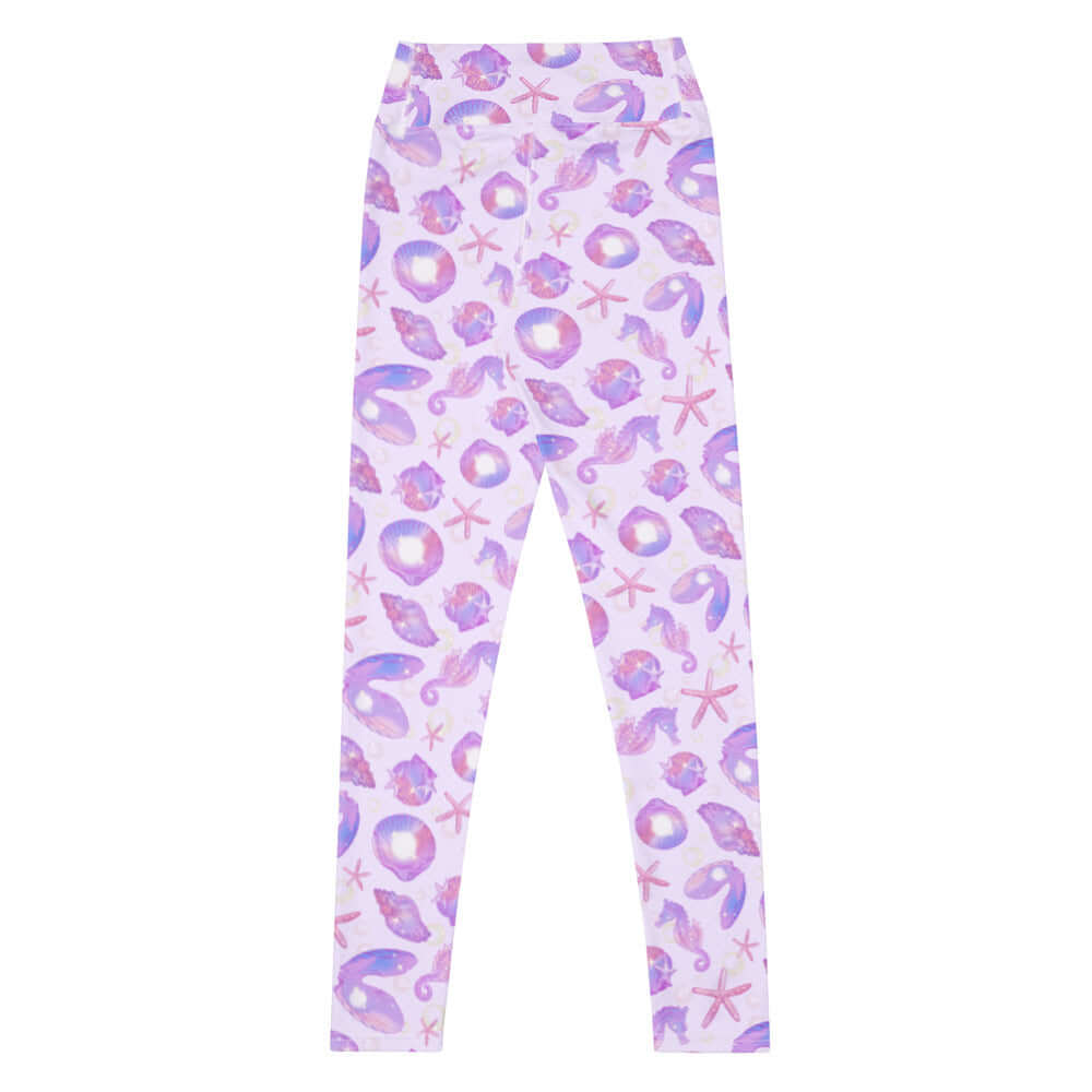 Elevate your style with High-waisted Sea Princess Leggings, featuring a whimsical seashell and star print for mermaid vibes.