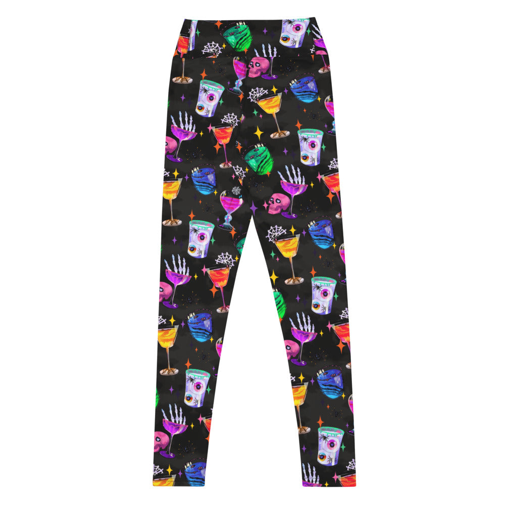 High-waisted Monster Party Leggings feature a fun, colorful design perfect for workouts and Halloween festivities.