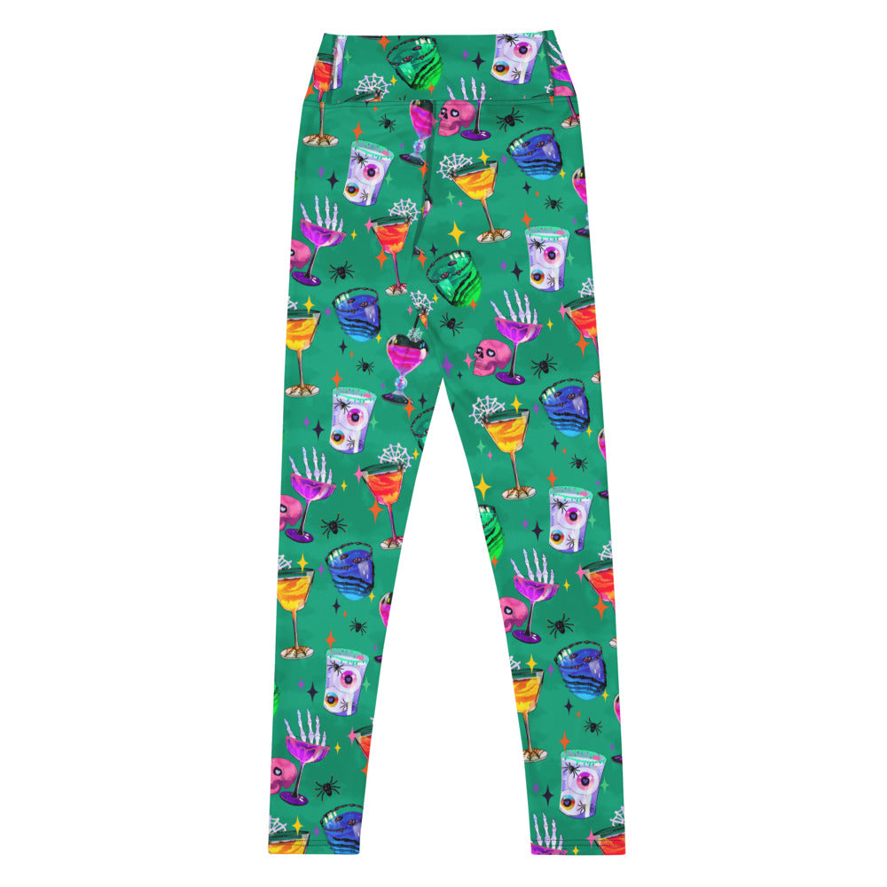 High-waisted Monster Party Leggings feature a fun, colorful print perfect for workouts and Halloween festivities.