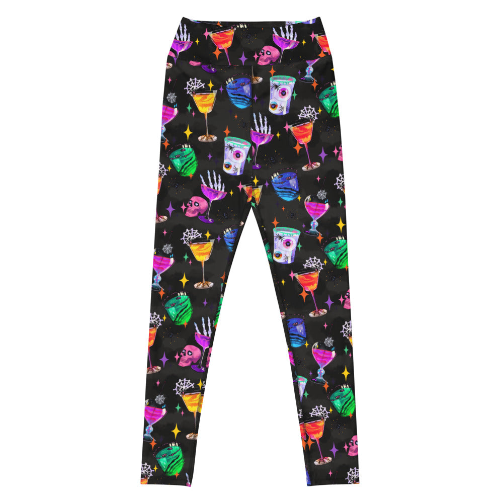 High-waisted Monster Party Leggings feature a fun, colorful design perfect for workouts and Halloween festivities.