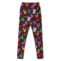 High-waisted Monster Party Leggings feature vibrant designs, perfect for workouts and Halloween festivities.