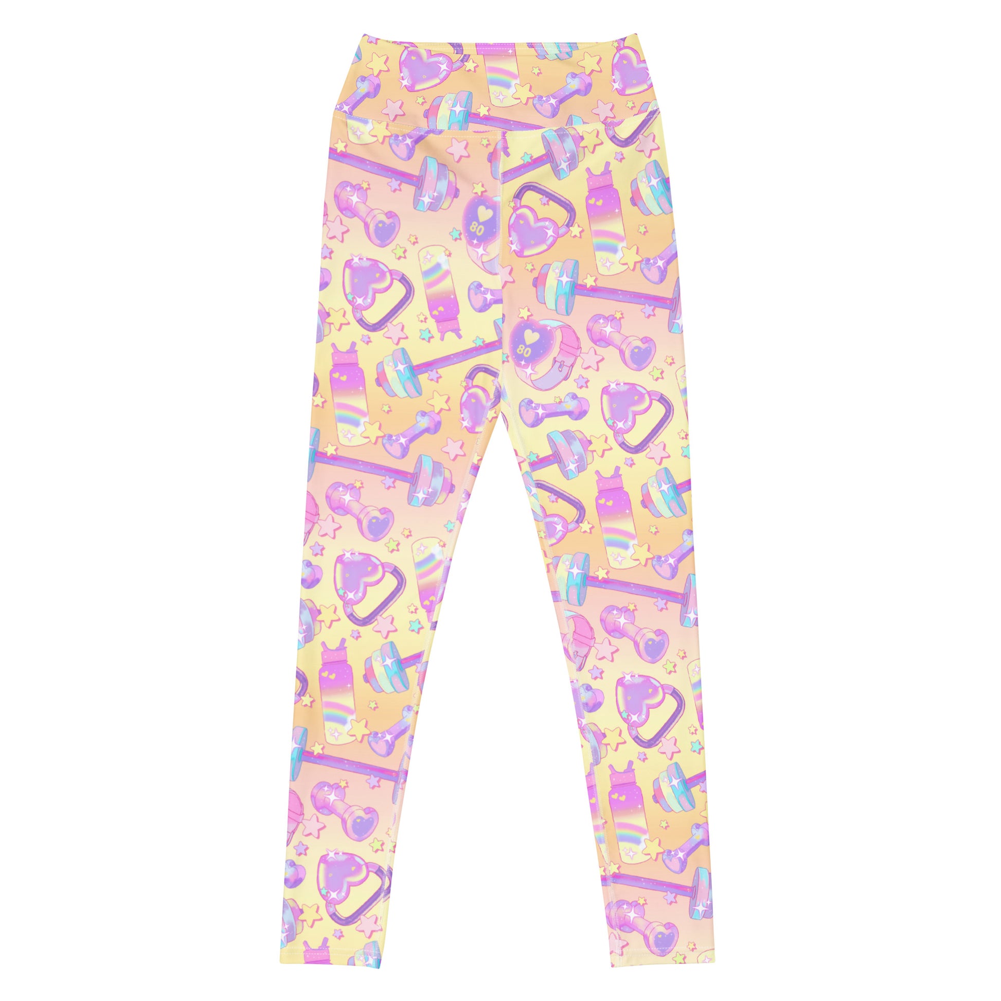 High-waisted Glitter Gains Leggings feature a playful pastel design, perfect for stylish workouts and comfort.