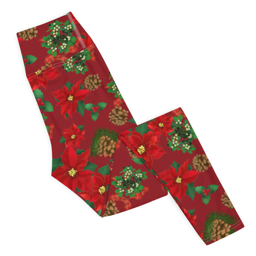 High-waisted Poinsettia Leggings (Red) | Koibito Clothing.