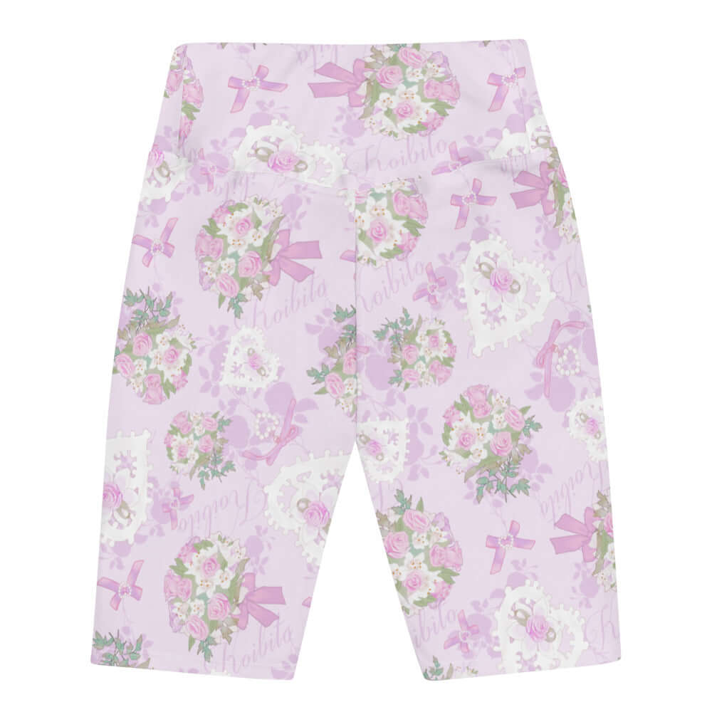 Stylish Anniversary Biker Shorts featuring a floral design, perfect for workouts or casual outings.