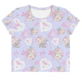Celebrate your style with the Anniversary Crop Top, featuring a charming floral pattern and feminine design.