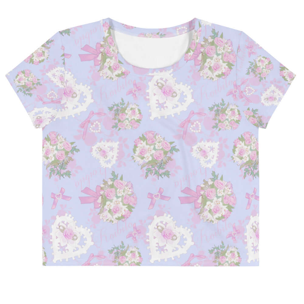Celebrate your style with the Anniversary Crop Top, featuring a charming floral pattern and feminine design.