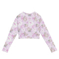 Stylish Anniversary Long-sleeved Crop Top in floral print, perfect for eco-friendly athleisure and comfortable wear.