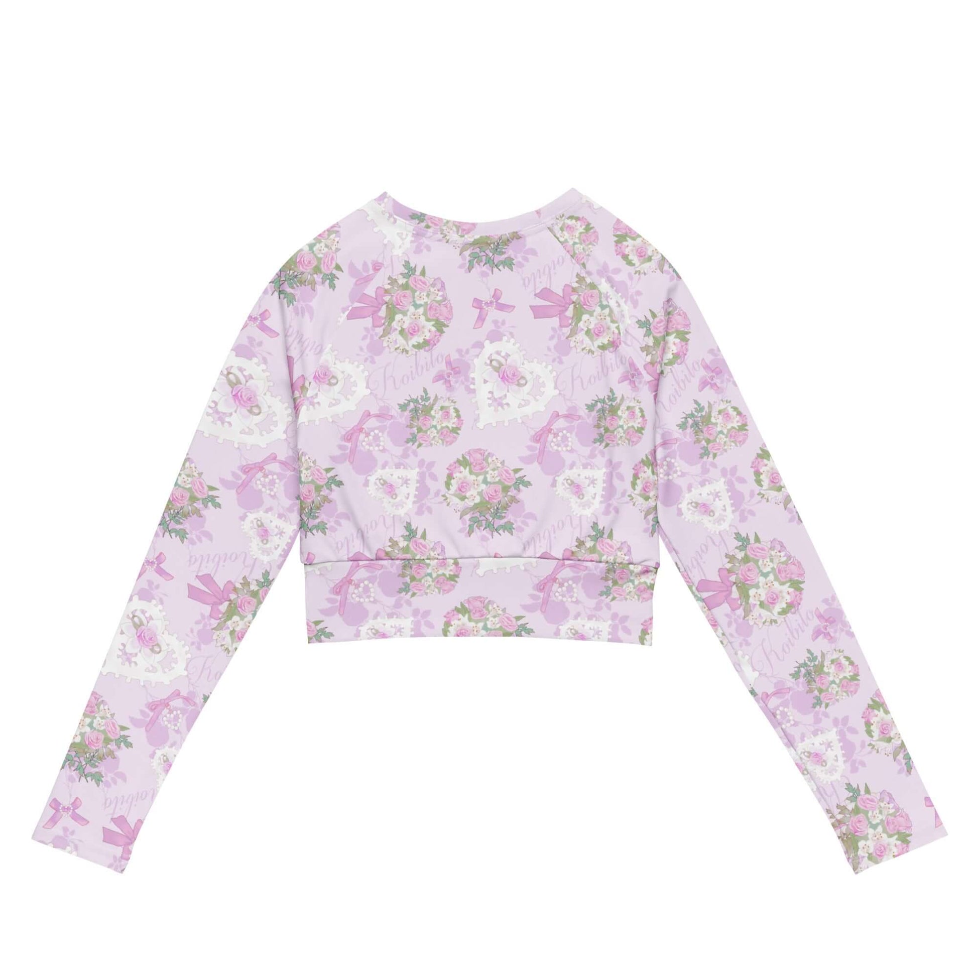 Stylish Anniversary Long-sleeved Crop Top in floral print, perfect for eco-friendly athleisure and comfortable wear.