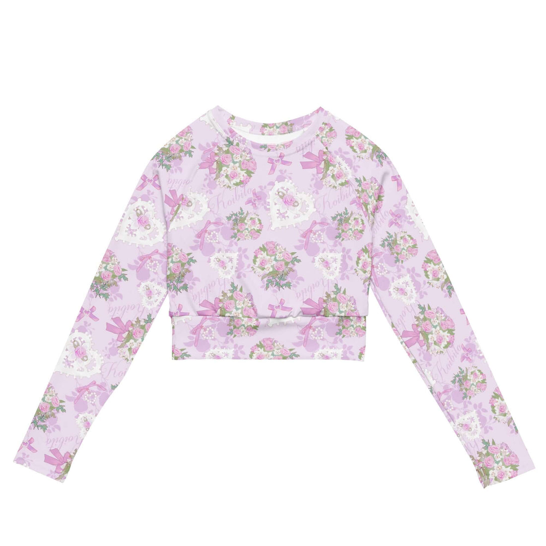 Eco-friendly Anniversary Long-sleeved Crop Top in floral print, perfect for athleisure and casual outfits.