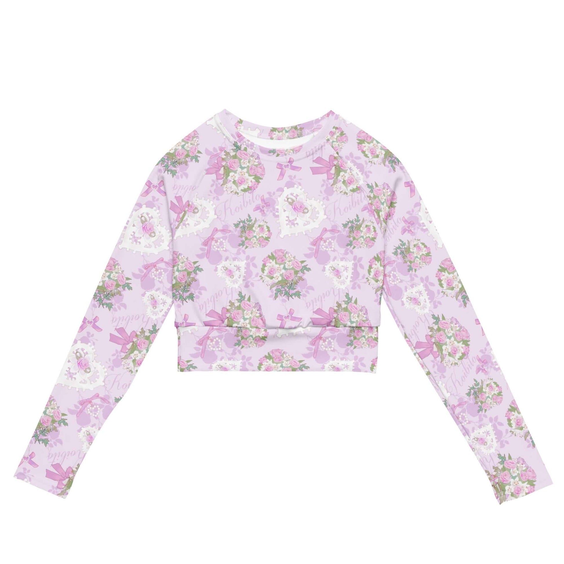 Eco-friendly Anniversary Long-sleeved Crop Top in floral print, perfect for athleisure and casual outfits.