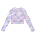 Anniversary Long-sleeved Crop Top featuring a floral print, eco-friendly fabric, and comfortable fit for activewear.