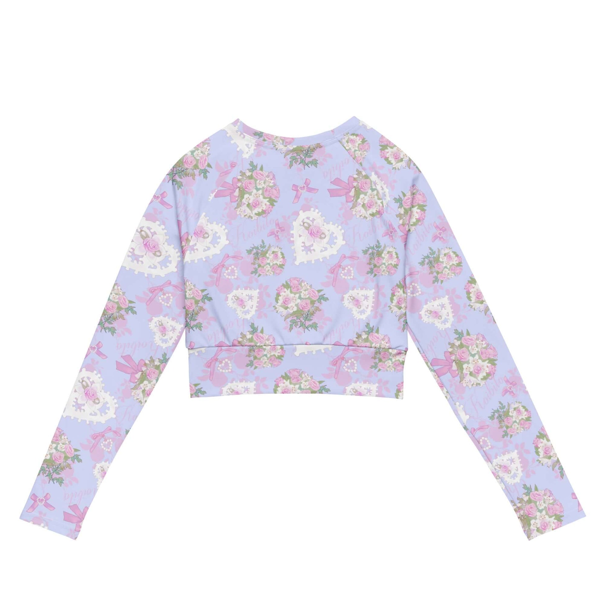Eco-friendly Anniversary Long-sleeved Crop Top features a floral design, perfect for athleisure and casual wear.