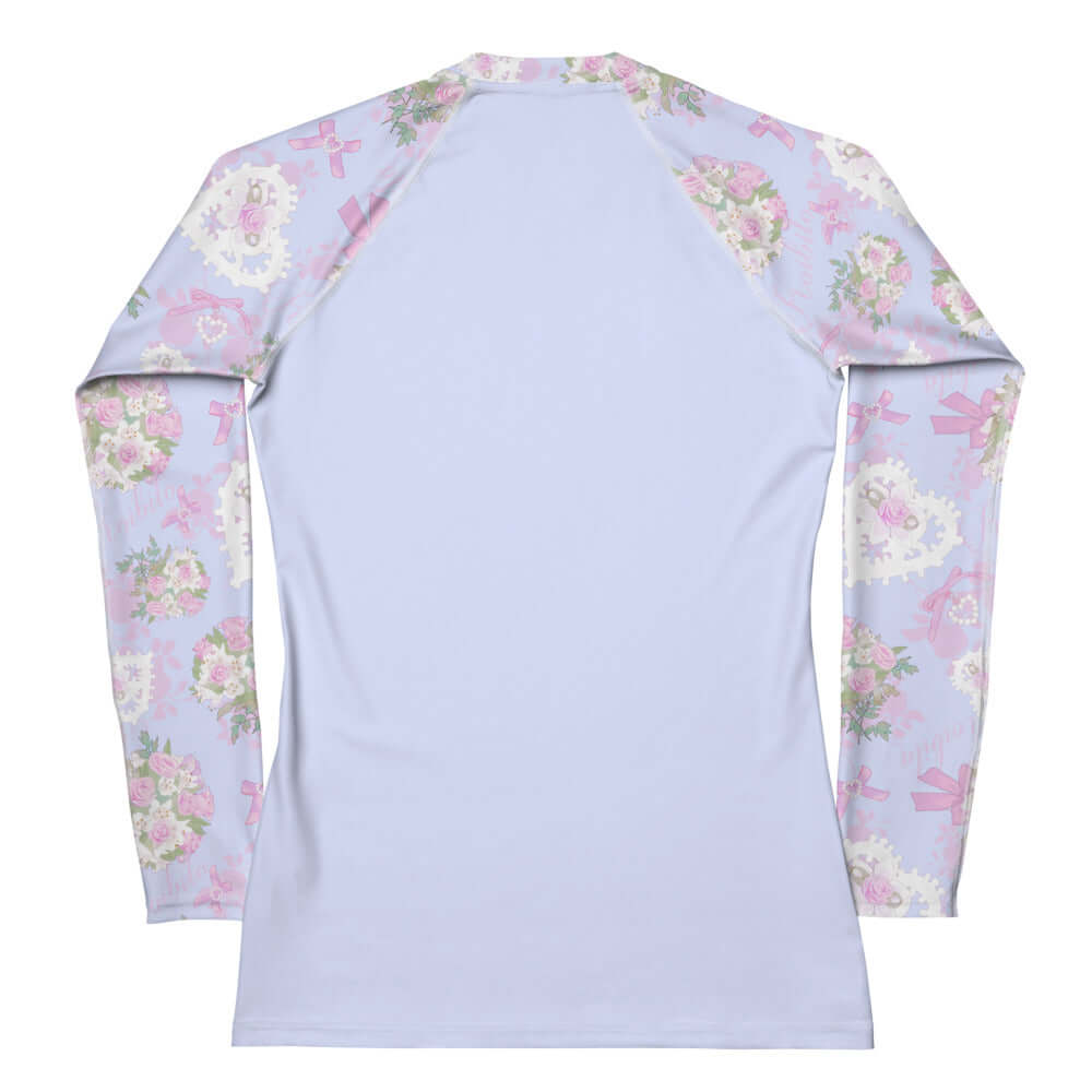 Stylish Anniversary Rash Guard with floral sleeves, perfect for sun protection during active sports.