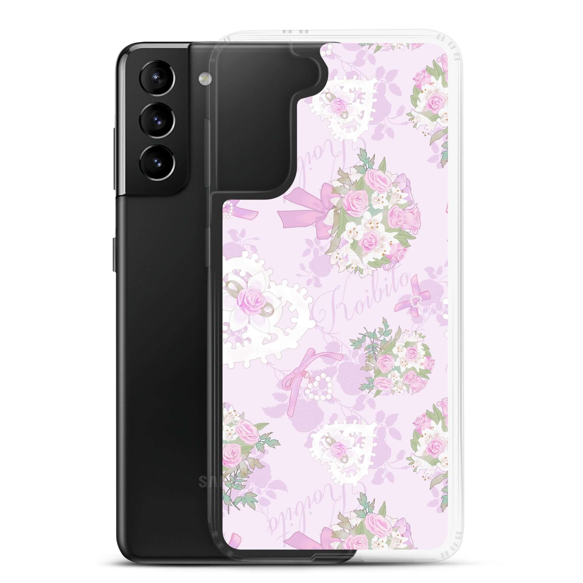 Elegant Anniversary Samsung® Clear Case featuring pastel floral design, perfect for protecting your Galaxy S21.