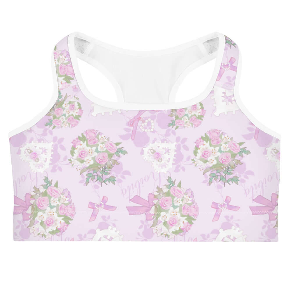 Anniversary Sports bra in floral design, perfect for stylish workouts while staying dry and comfortable.