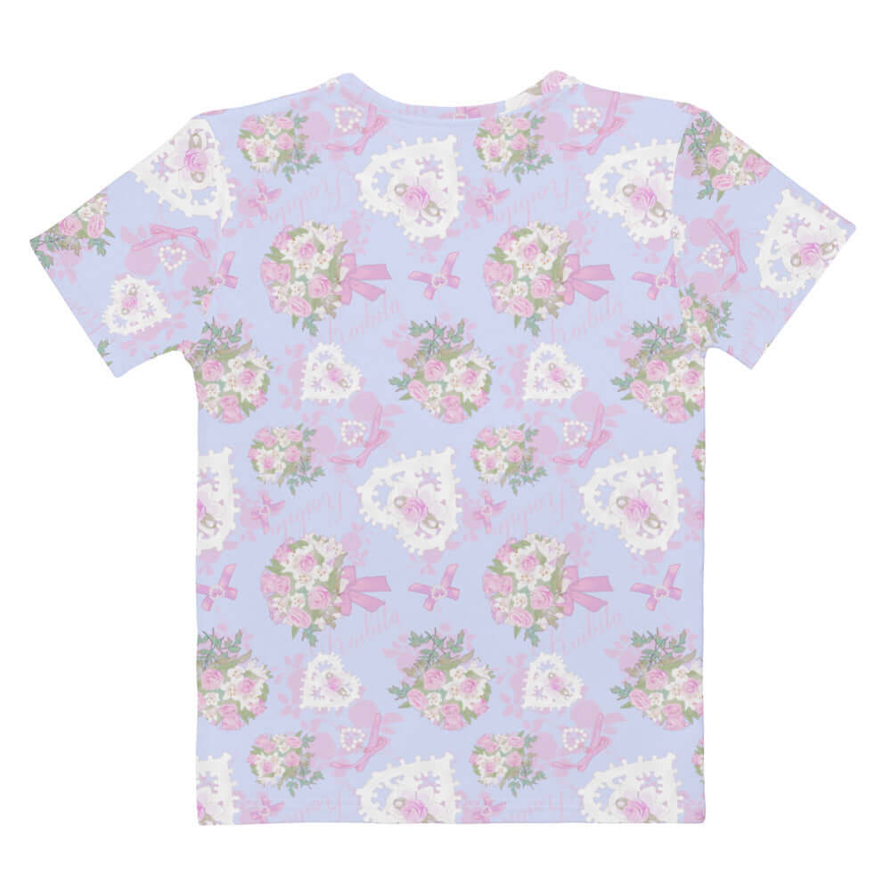 Soft pastel Anniversary T-shirt features a floral pattern, perfect for sunny days and gym workouts.