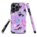 Colorful Axolotl iPhone® Tough Case featuring durable dual-layer protection for stylish phone safety year-round.