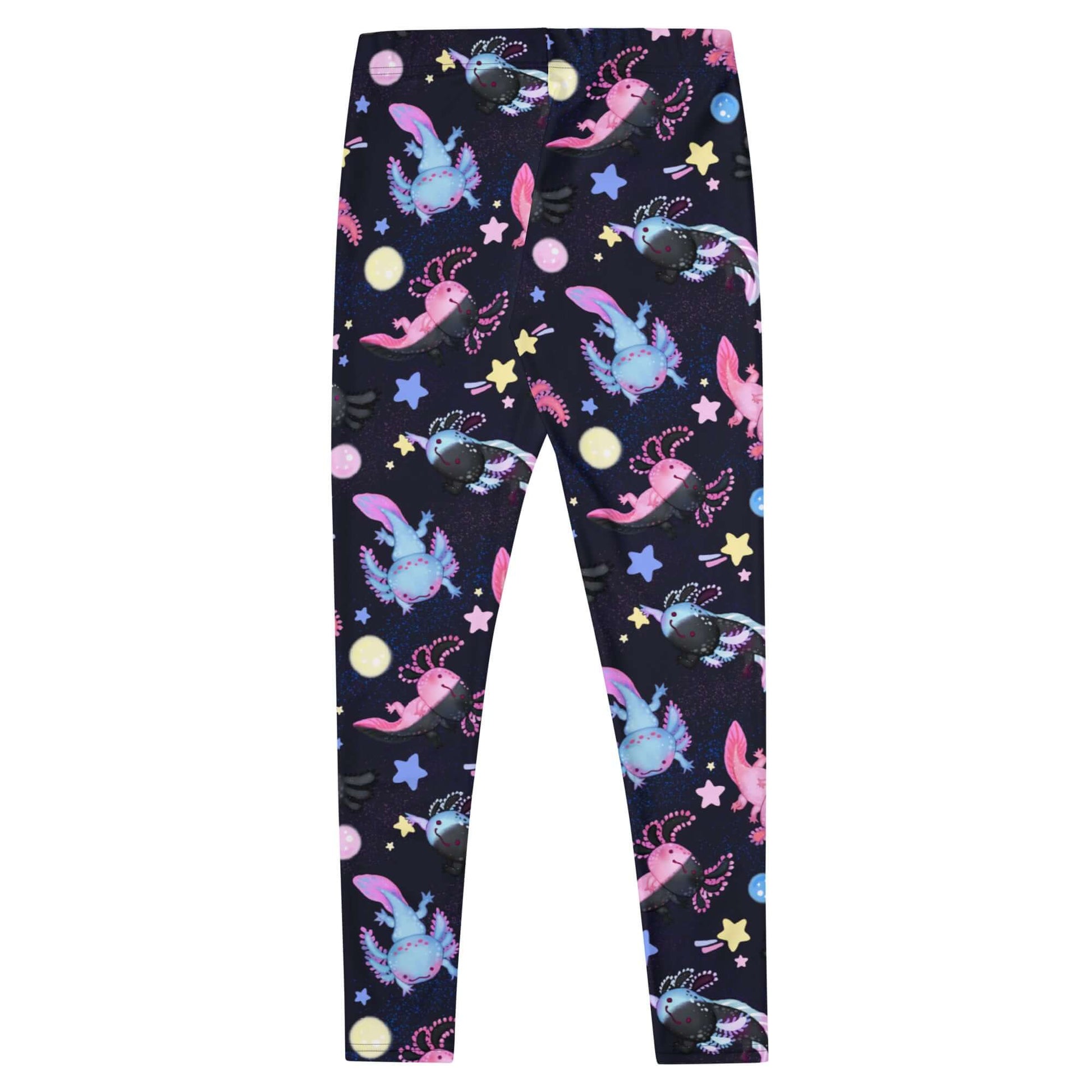 Colorful Axolotl Leggings featuring vibrant designs, made from soft, stretchy microfiber for ultimate comfort.