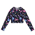 Colorful Axolotl Long-sleeved Crop Top made from recycled materials, perfect for eco-friendly athleisure wear.