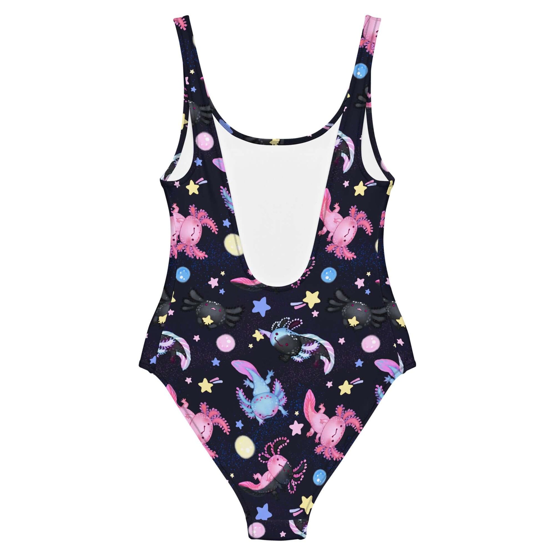Bright and playful Axolotl One-Piece Swimsuit perfect for summer fun at the pool, featuring adorable axolotl designs.