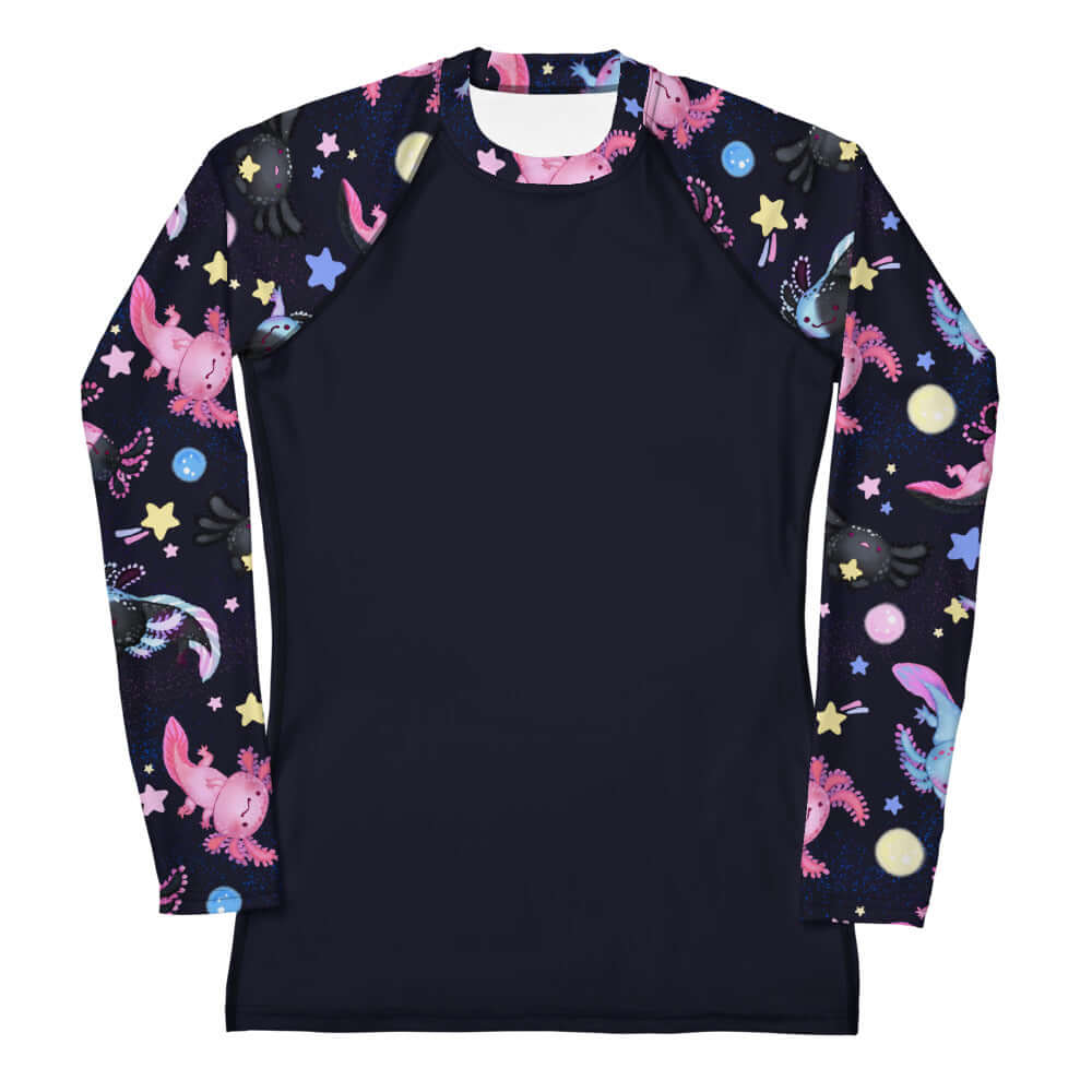 Stylish Axolotl Rash Guard with vibrant designs, perfect for active sports and sun protection. Ideal for adventurous spirits!
