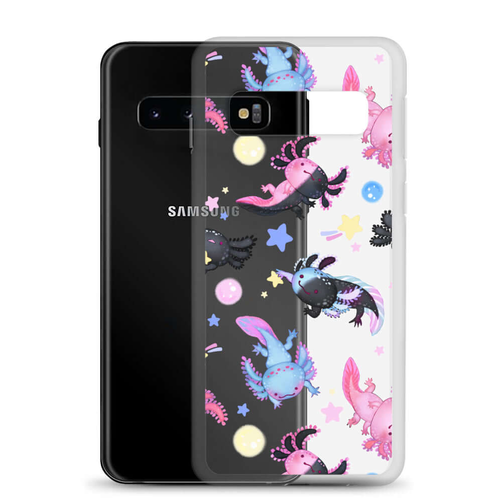 Protect your phone in style with the Axolotl Samsung® Clear Case featuring colorful axolotls and fun designs.