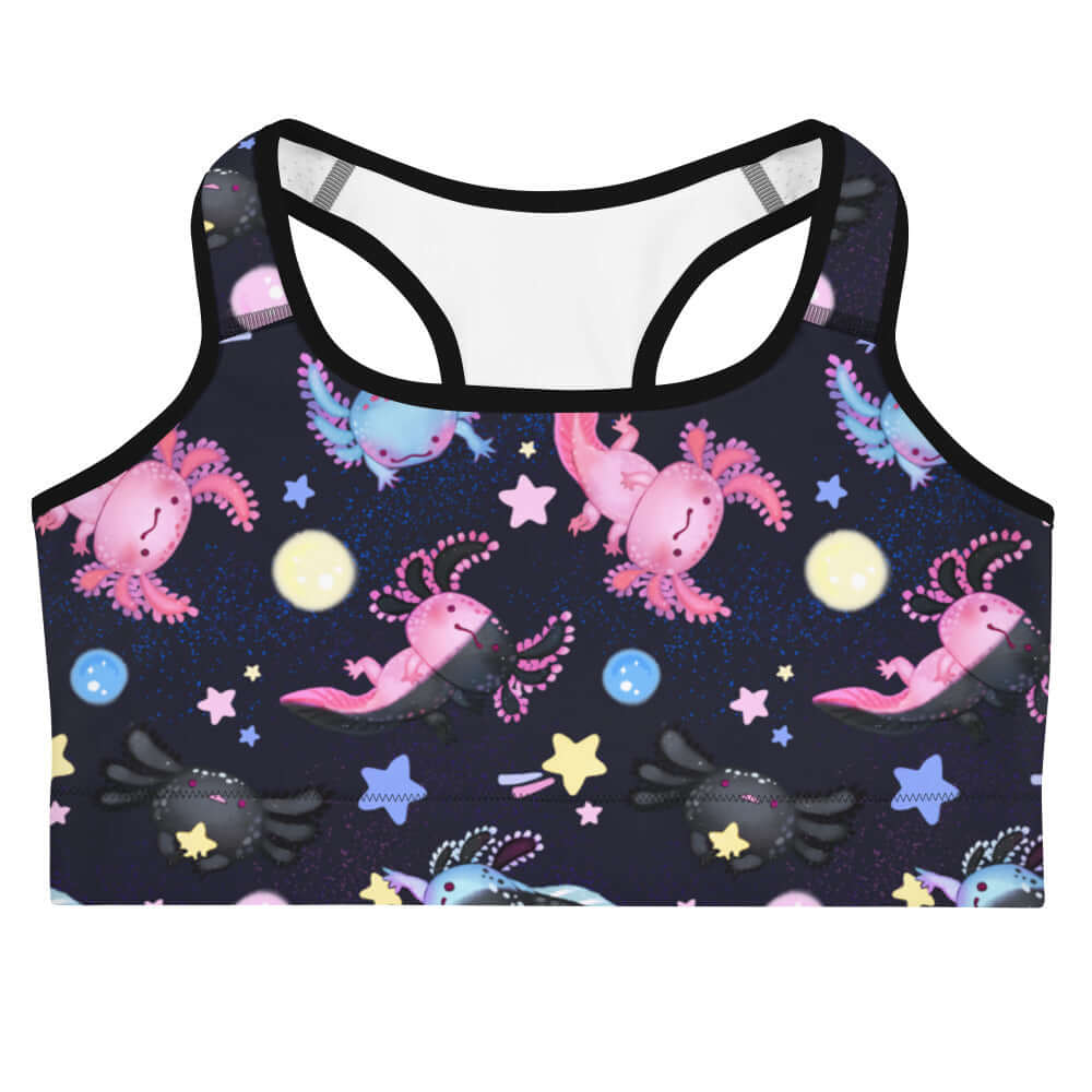 Stylish Axolotl Sports bra features vibrant designs and moisture-wicking material for ultimate workout comfort.